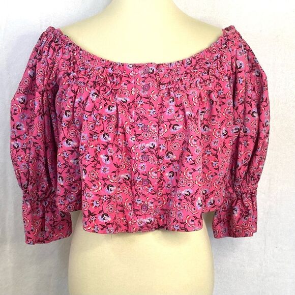 FREE PEOPLE JAMES CROPPED SMOCKED PEASANT BLOUSE - Picture 4 of 11